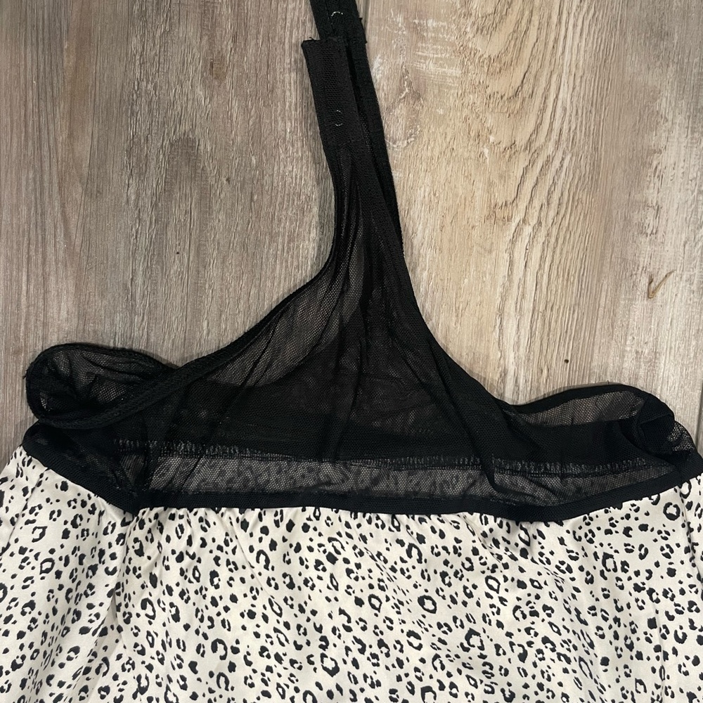Black & white, long sleeve, silky, body suit.